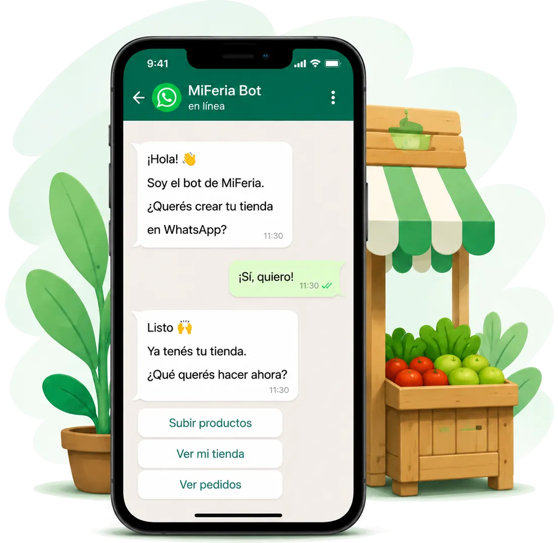 Vista previa del bot de MiFeria en WhatsApp